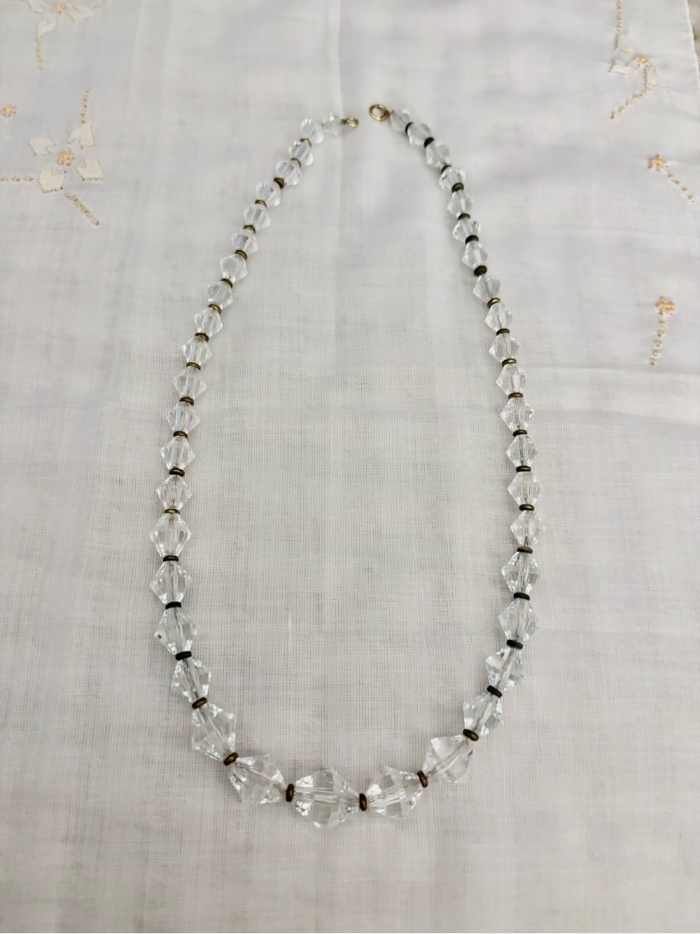 Vintage Art Deco Clear Faceted Crystal Bead Necklace